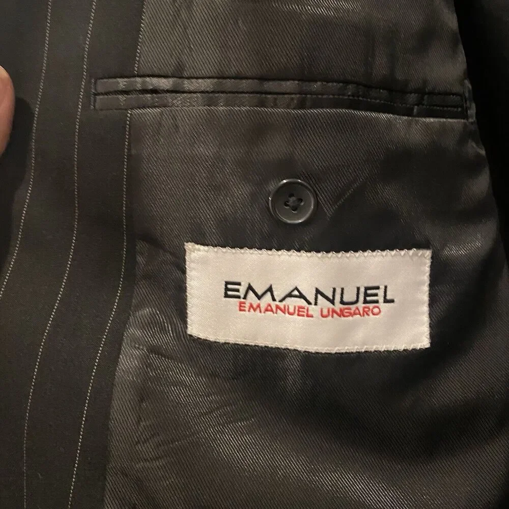 Emanuel Ungaro Men's 46L Black Pinstripe 100% Wool Blazer Sport Coat‎ Jacket